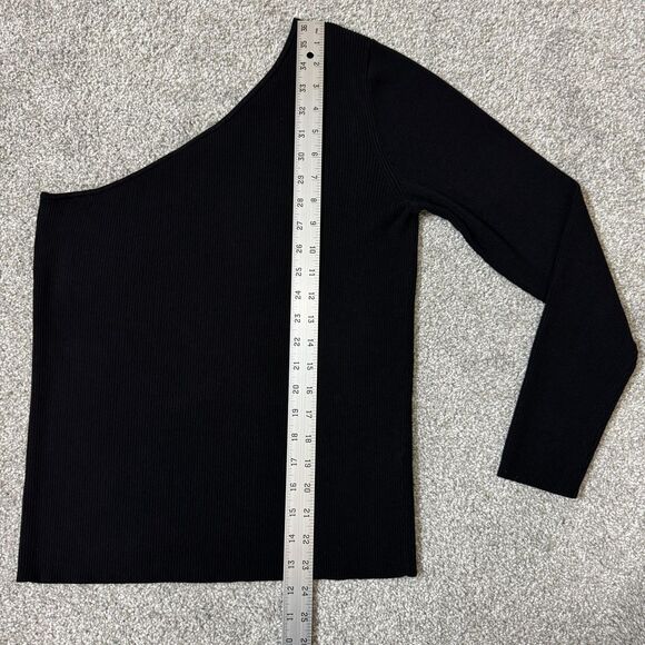 Halogen Sweater Womens Large Black One Shoulder Asymmetrical Ribbed Pullover Top - Picture 9 of 10